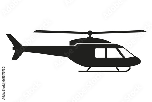 Simple black silhouette illustration of a helicopter with rotor blades and tail