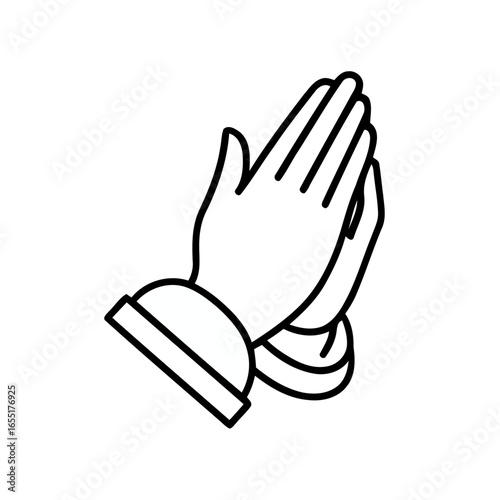 Praying Hands Outline Graphic Symbolizing Faith and Spirituality on White Background
