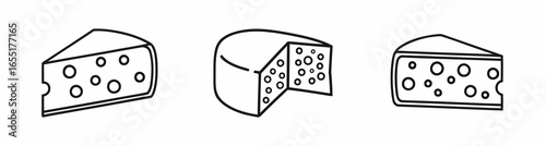 Three Cheese Wedge Icons with Holes Displayed in Black and White