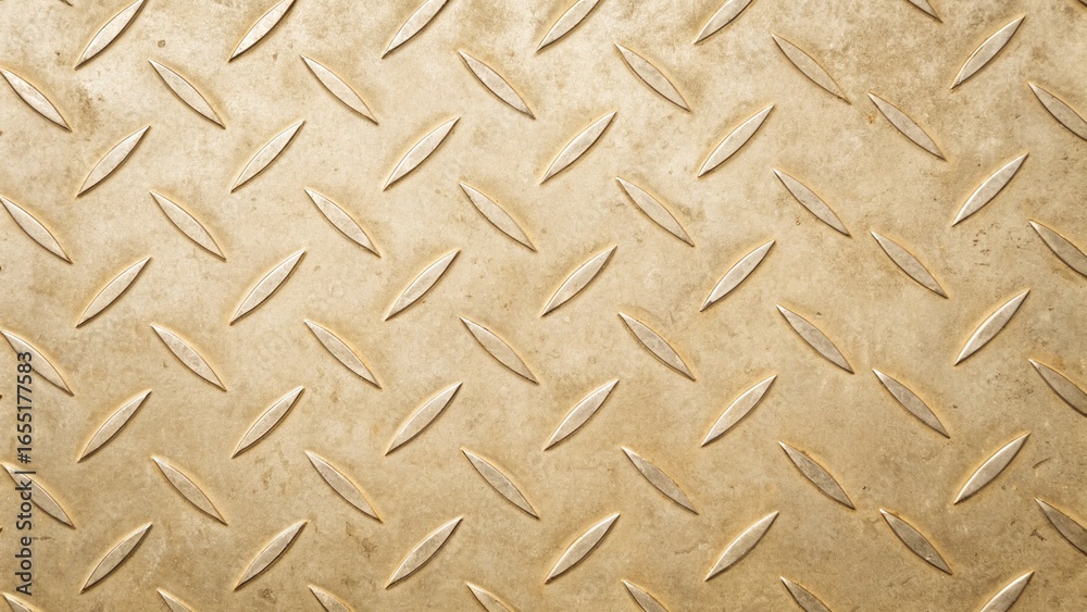 Close up of a golden metal plate with diamond pattern, a textured and industrial background with a vintage and decorative design Close up of a golden metal plate with diamond pattern, a textured and industrial background with a vintage and decorative design