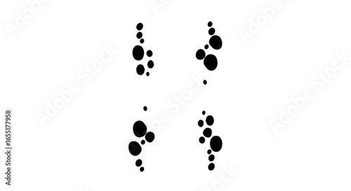 Set of four abstract vertical clusters of varying sized black organic dots or circles.