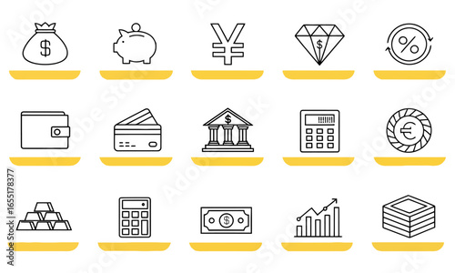 Hand drawn finance and business icons for digital design and presentations offering diverse monetary concepts vector