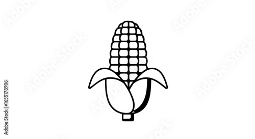 Simple black and white line art icon of a corn cob with a partially peeled husk.