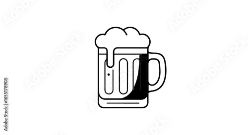 Simple black and white line art icon of a frothy beer mug with a handle.