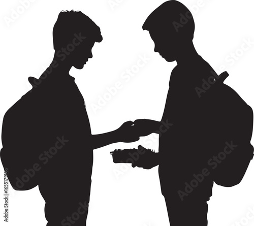Boys sharing food from lunchbox friendship
