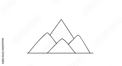 Simple handdrawn mountain range icon with four peaks in a minimalist black line art style.