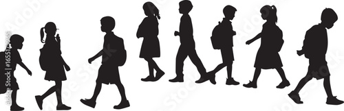 Children walking with backpacks school students