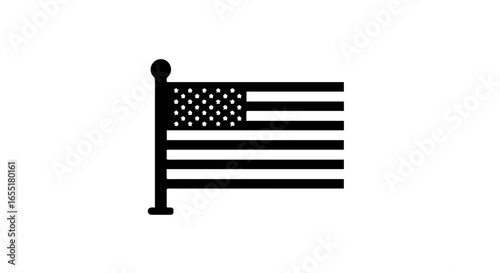 Stylized black and white American flag icon with stars and stripes on a flagpole.