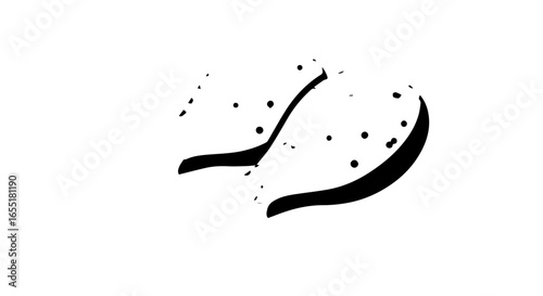 Stylized black ink brush stroke illustration of a watermelon slice with seeds.