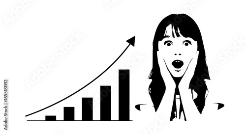 Surprised Woman with Open Mouth and Hands on Cheeks, Black and White