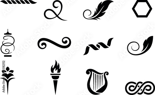 Elegant Black and White Flourishes:  Ornate Vintage Design Elements