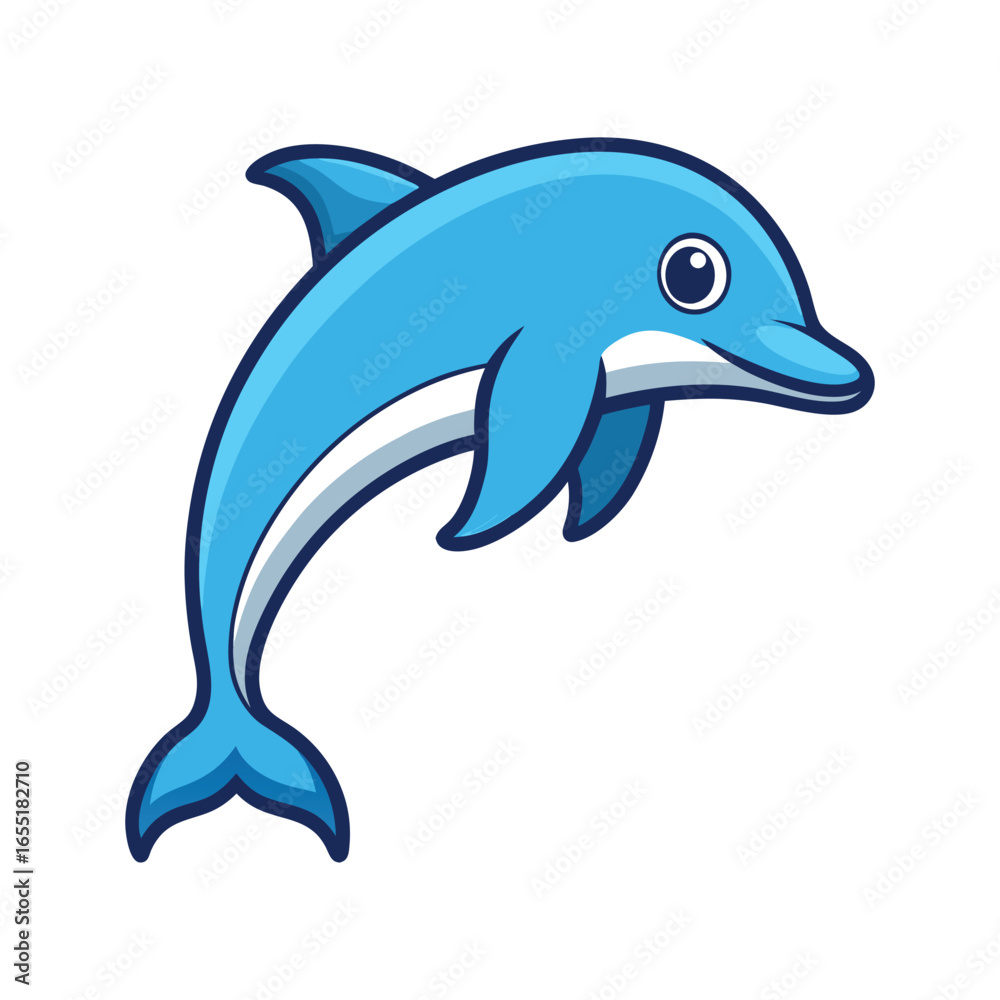 Fototapeta premium Cartoon Dolphin Vector Illustration, Cute Smiling Sea Animal Icon for Logo, Sticker, Kids Design, Mascot, Emoji, Graphic Clipart