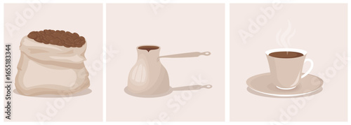 Coffee Illustration – Beans, Cezve and Cup