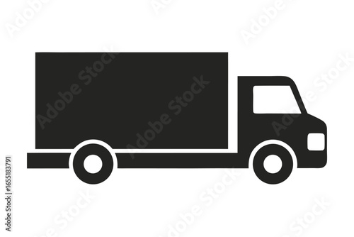 Simple black and white delivery truck icon vector, cargo transportation service