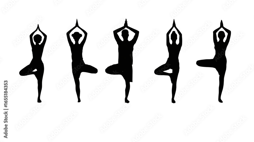 Fototapeta premium International Yoga Day silhouette of people in yoga poses - isolated on transparent background 