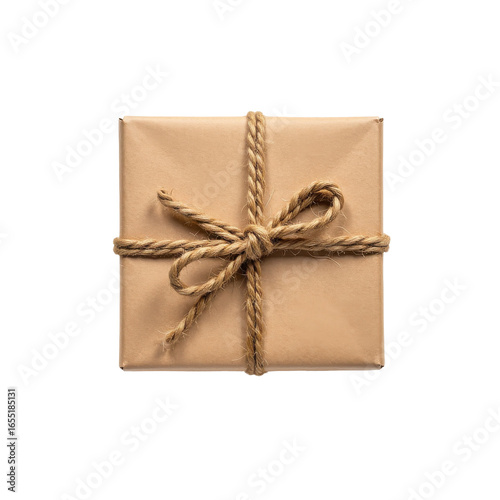 Rustic Brown Gift Package Tied with Twine, Perfect for Special Occasions and Celebrations on transparent background