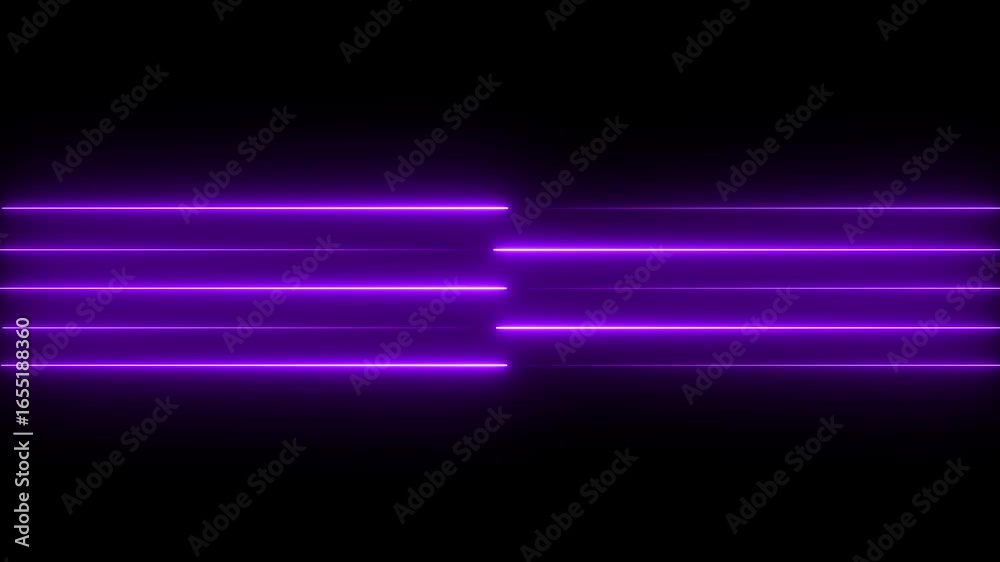 Seamlessly animated horizontal purple neon lines glowing and fading on a dark background abstract