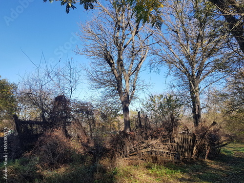 a slanted fence in an old village