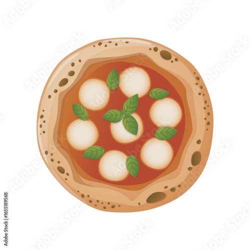 Margarita pizza vector illustration in flat detailed style. Isolated design of traditional Italian cuisine dish with cheese, tomato, basil for delivery, pizzeria, restaurant advertisement or menu