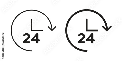 24 Hour Clock Icons in Circular Design with Arrow, Isolated on White Background
