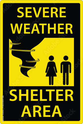 Severe weather shelter sign and labels.