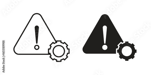 Warning Icons with Gear, Isolated on White Background
