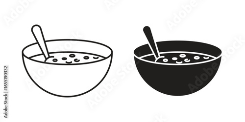 Bowl of Cereal with Spoon, Isolated on White Background