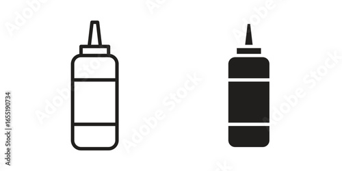 Sauce Bottle Icons in Line and Solid Styles, Isolated on White Background