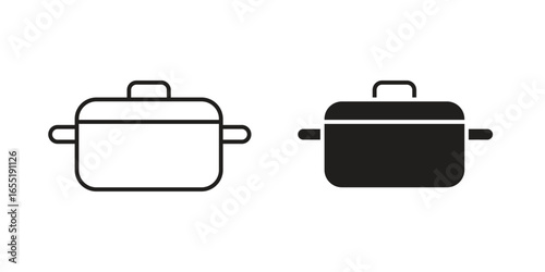 Cooking Pot Icons in Line and Solid Styles, Isolated on White Background