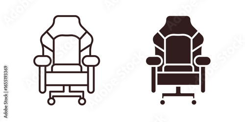 Gaming Chair Icons in Line and Solid Styles Isolated on White Background