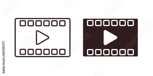 Play Button Icons in Film Reel Style isolated on white background
