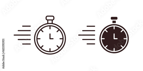 Stopwatch Icons in Motion with Line Art Style, Isolated on White Background