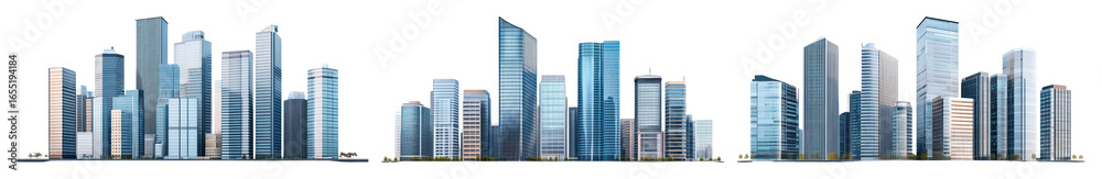 Fototapeta premium PNG Modern urban skyline panorama, element set on transparent background