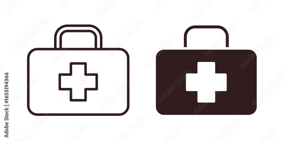 Fototapeta premium First Aid Kit Icons in Line and Filled Styles, Isolated on White Background