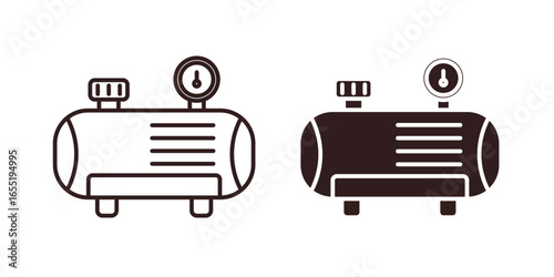 Air Compressor Icons in Line and Solid Styles Isolated on White Background