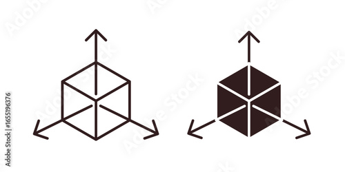 3D Cube Icon with Arrows, Isolated on White Background