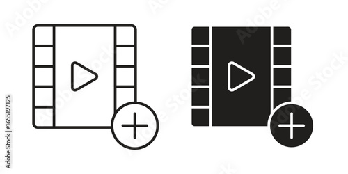 Video Add Icon in Line and Solid Styles Isolated on White Background