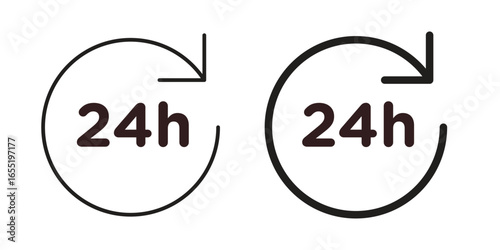 24 Hour Icons in Circle with Arrow, Isolated on White Background