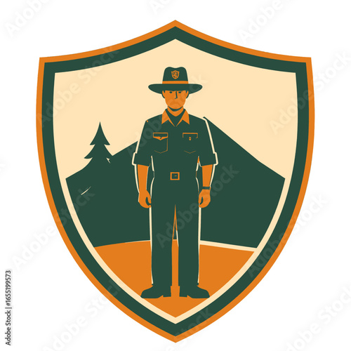 Forest Ranger in Retro Shield Design