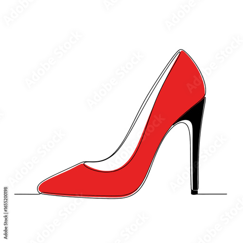 One-Line Drawing of a Red High Heel Shoe