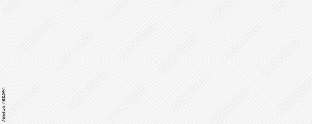 Fototapeta premium Seamless trendy pattern of stripes and diamonds, geometric white shapes for textiles and wallpaper. Abstract panoramic pattern on a gray background