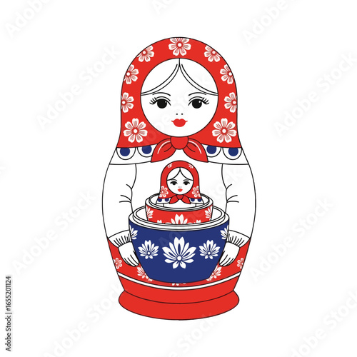 Nested Russian Matryoshka Dolls with Floral Design