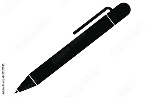 Black and white illustration of a ballpoint pen on a white background