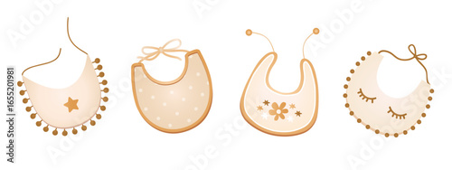 Baby bibs in pastel colors isolated on white background. Newborn clothing accessories and baby essentials with a minimal and gentle aesthetic.