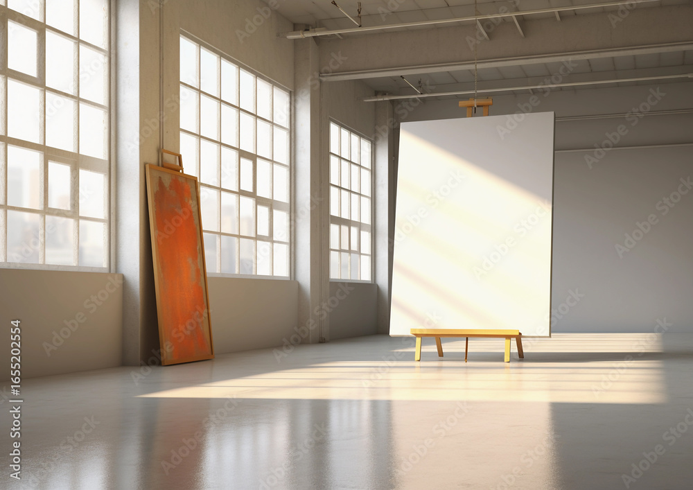 Fototapeta premium blank frame mockup in artist workroom