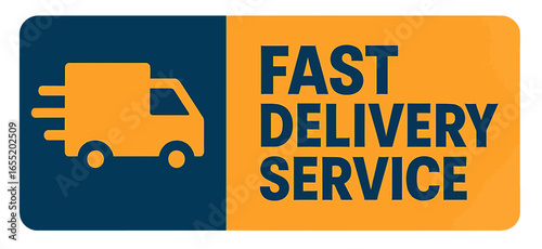 This image showcases a delivery truck, symbolizing fast and efficient delivery services. Modern flat vector sticker label with icon and badge style, transparent background