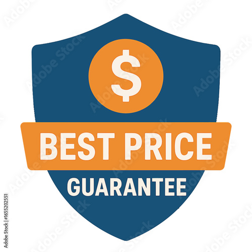 The badge assures customers of the best prices, offering a financial guarantee in its design. Modern flat vector sticker label with icon and badge style, transparent background