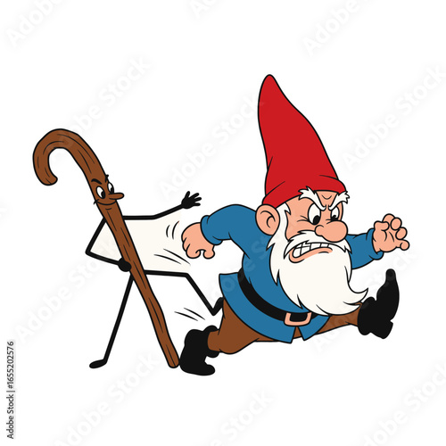 Angry Gnome Being Punched by a Walking Stick