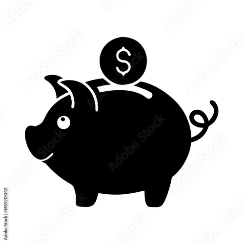 Vector art of piggy bank with a dollar coin in its slot, symbolizing savings and finance