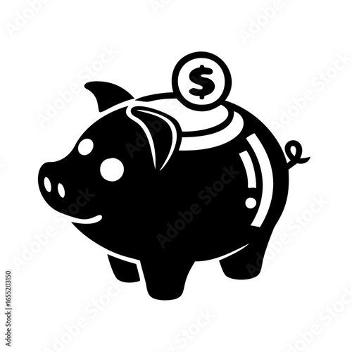 Vector art of piggy bank with a dollar coin in its slot, symbolizing savings and finance